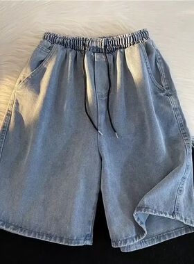 Japanese Vintage Washing Denim Shorts Men's Summer Loose-Fit