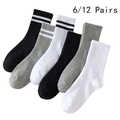6/12 Pairs Women Mid Socks Solid Color Breathable Comfortabl