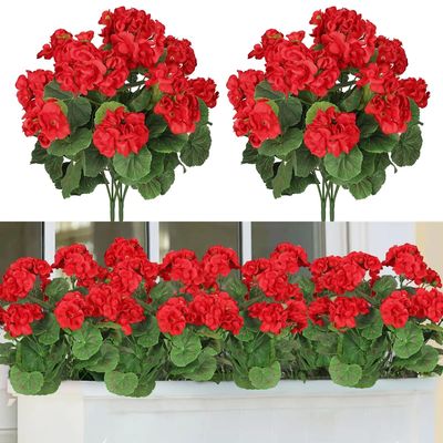 1Pcs Artificial Geraniums Silk Flowers Outdoor Bush Faux Flo