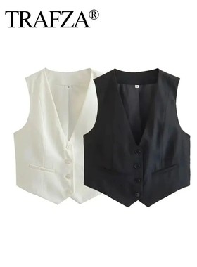 TRAFZA Fashion Women Vest Sleeveless Vests for Women Chic V-
