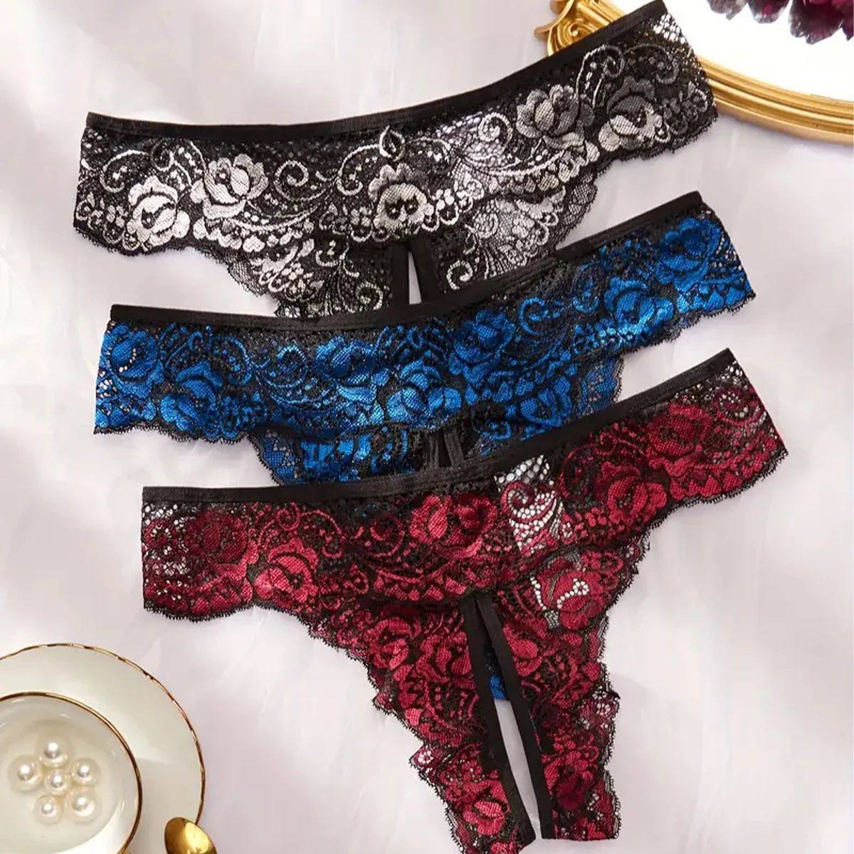 Sexy Crotchless Thongs Invisible Lace Underwear Women Comfor
