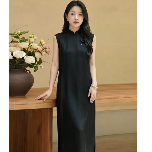【雅】260531Q新中式复古夏季女士宽松立领盘扣连衣裙