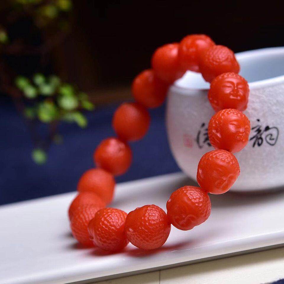 天然满肉满色保山南红玛瑙弥勒佛头手串龙回纹莲花貔貅手链男女