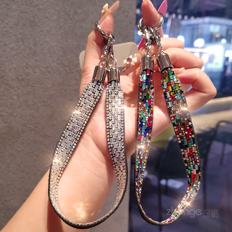 后浪者手机挂绳宽版护腕子轻奢满钻水晶时尚女高端挂饰防丢钥匙扣