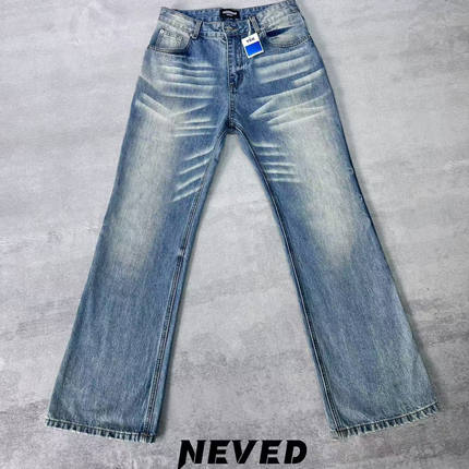Neved巴黎517版型蓝色海湾丹宁面料硬挺雪花水洗牛仔长裤cleanfit