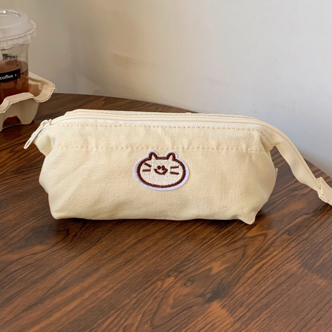 自制款可爱猫咪笔袋ins风简约笔袋高颜值大容量帆布文具袋铅笔盒