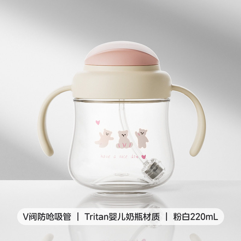 巴比象学饮杯儿童水杯Tritan吸管杯婴儿宝宝喝水喝奶瓶牛奶杯防呛