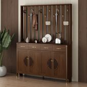 鞋 柜衣帽架一体实木新中式 家用门口靠墙收纳柜屏风隔断入户玄关柜