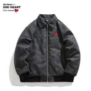 冬季 棉衣简约百搭时尚 新款 复古情侣款 潮流皮衣外套 美式 思瑞桃心