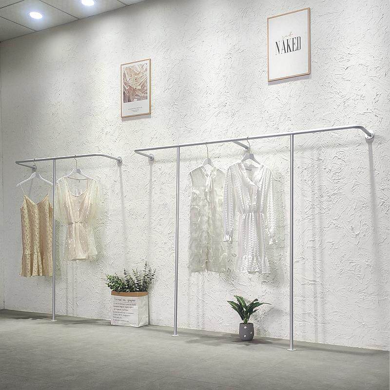女装店货架银色服装店展示架上墙服装架落地式挂衣架子侧挂陈列架