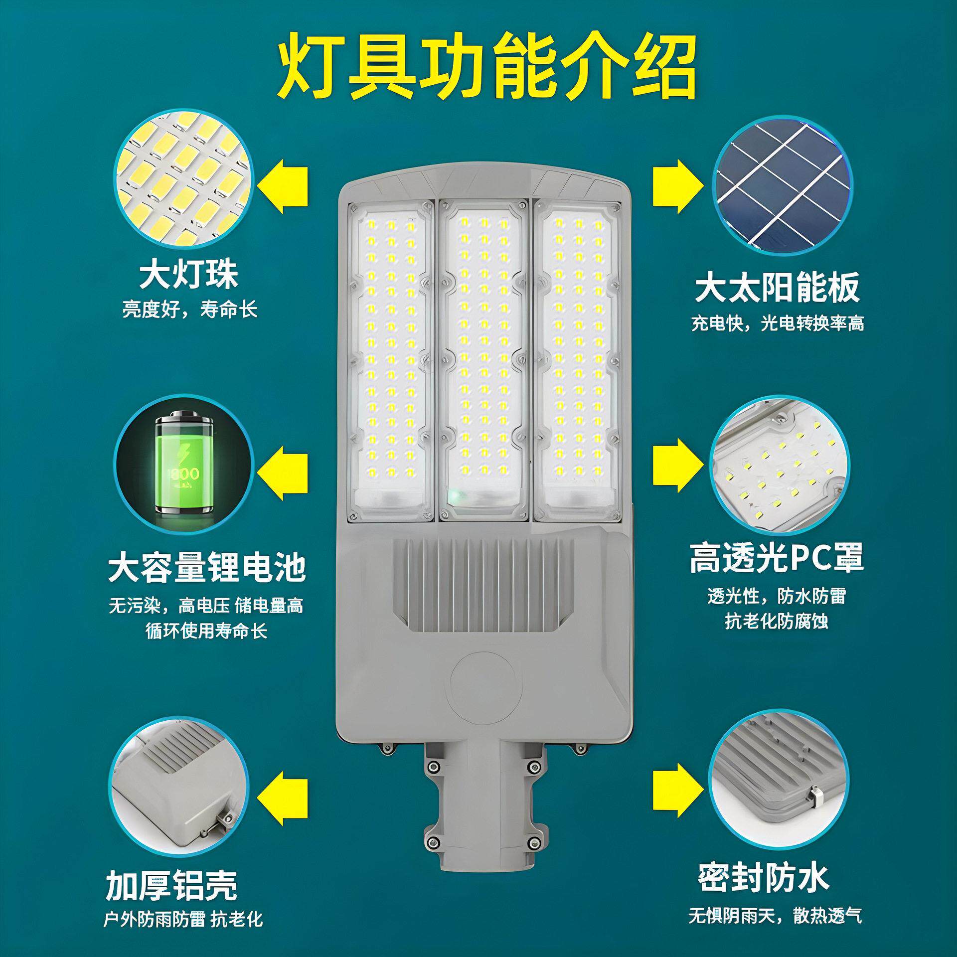 灯led挑臂路灯防水新农村家用室外抱杆吸墙道路照明灯强光