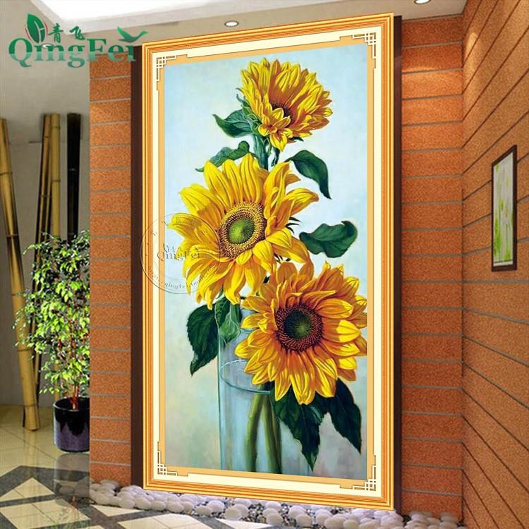 青飞精准印布满绣向日葵十字绣太阳花客厅玄关中堂装饰画5D钻石画