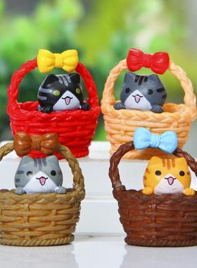 篮子猫咪DIY造景微观盆景多肉摆件花园摆饰微景观园艺饰物