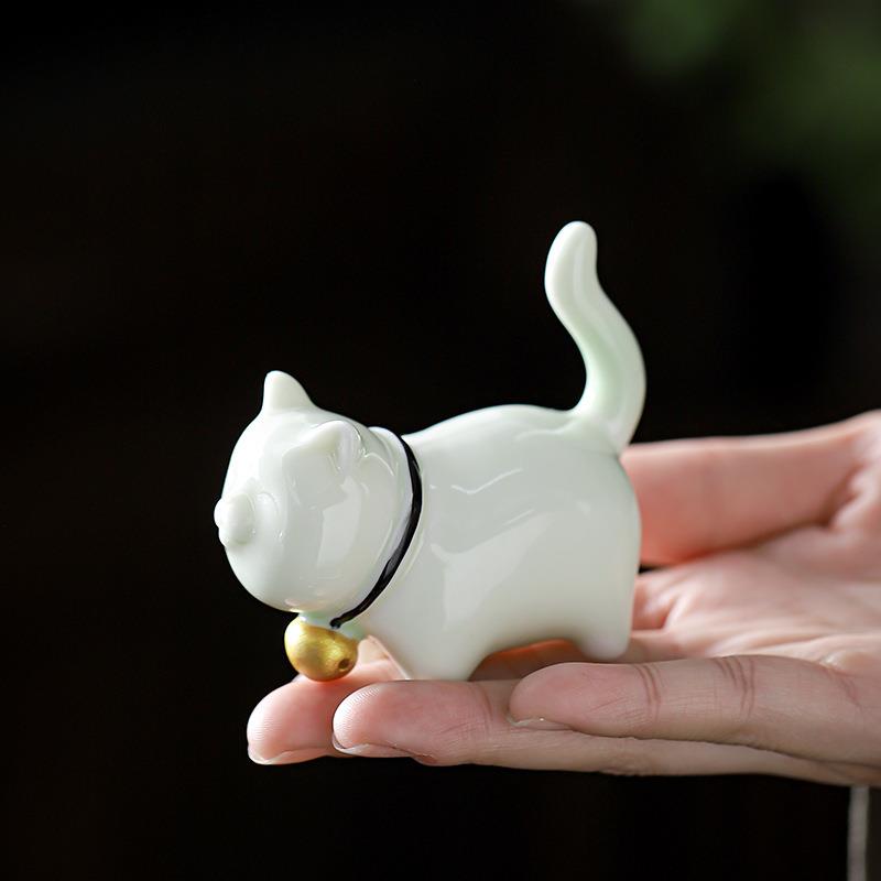 陶瓷可爱小猫卡通动物家用景观花盆盆景茶宠装饰工艺品青瓷小摆件
