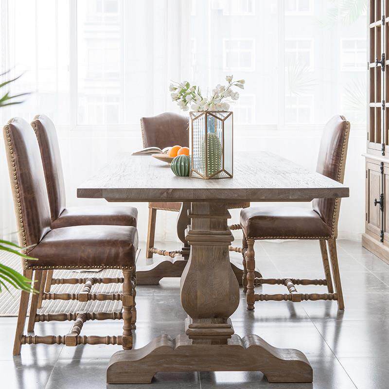 定制尺寸出口法式美式欧式乡村风格橡木实木西餐桌长款全实木餐桌