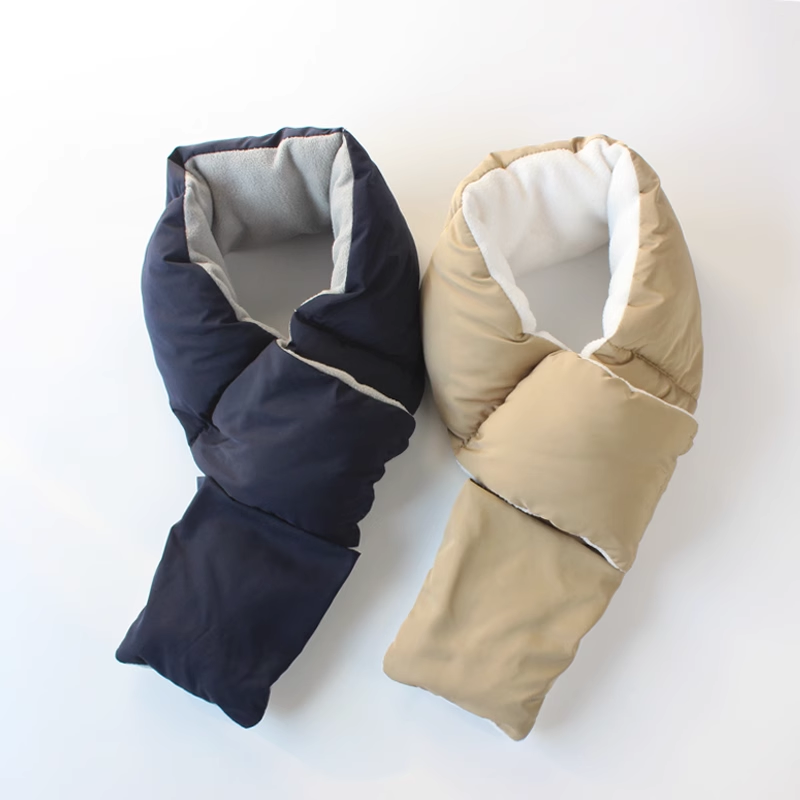 出口日本秋冬季男女羽丝绒围巾加厚保暖时尚百搭围脖女交叉款脖套