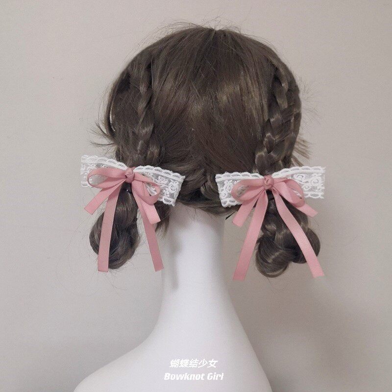 可爱双马尾头饰日系蝴蝶结飘带发夹边夹洛丽塔发饰甜美少女头绳