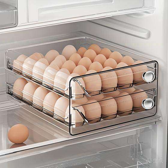 鸡蛋收纳盒厨房冰箱双层鸡蛋架抽屉式大容量鸡蛋托家用食品保鲜盒