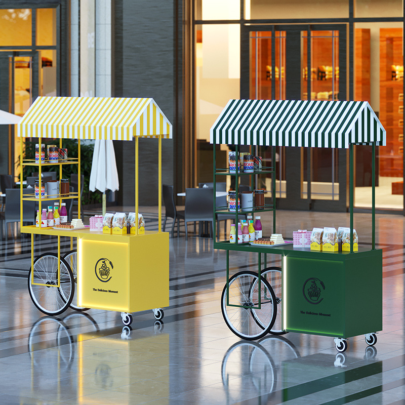 夜市地摊花车展示架街边甜品台田园风咖啡饮料流动手动摆摊小推车