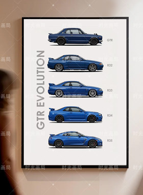 丰田Supra日产GT-R进化海报套装装饰画卧室赛车现代装饰画汽车