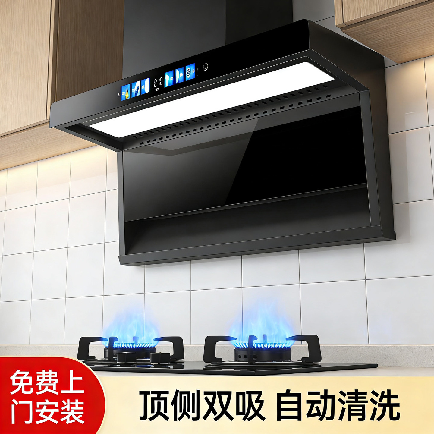 欧派高变频抽油烟机大吸力顶侧双吸7字型吸烟机家用抽烟机带清洗