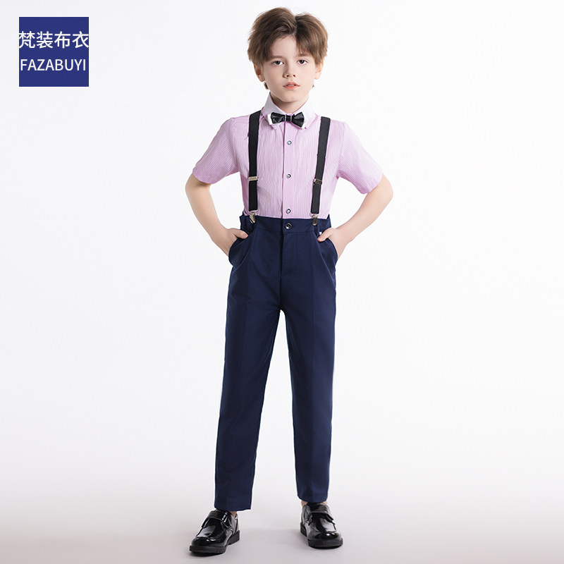 男童西装礼服短袖背带裤节目小主持人时尚法式英伦风帅气儿童西服