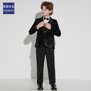 高级男童西装礼服套装亮片时髦潮流帅气英伦风花童主持人儿童西服