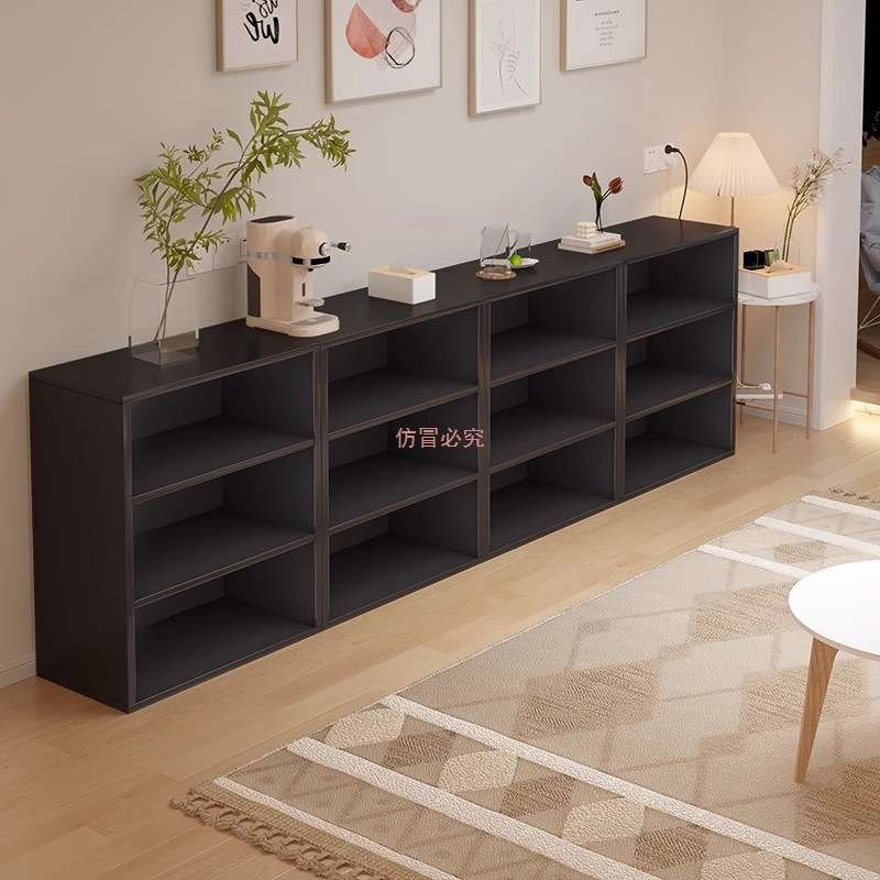 北欧中古书架靠墙黑色矮书柜家用客厅落地置物架靠墙格子柜储物柜