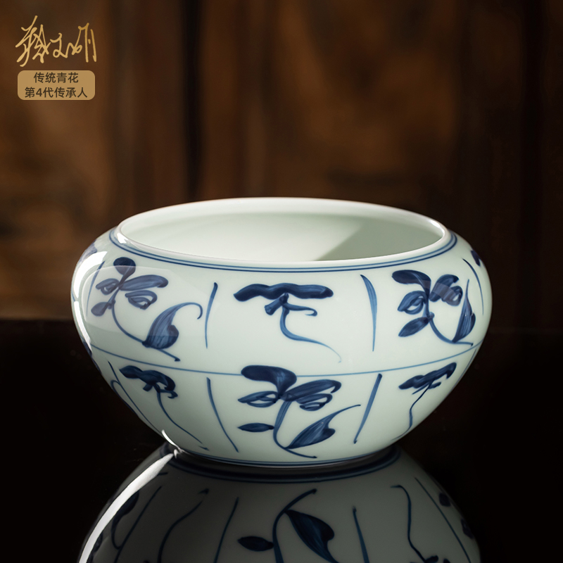 陶瓷水洗景德镇非遗蔡文娟元青花瓷茶洗茶渣缸茶台废水桶功夫茶具