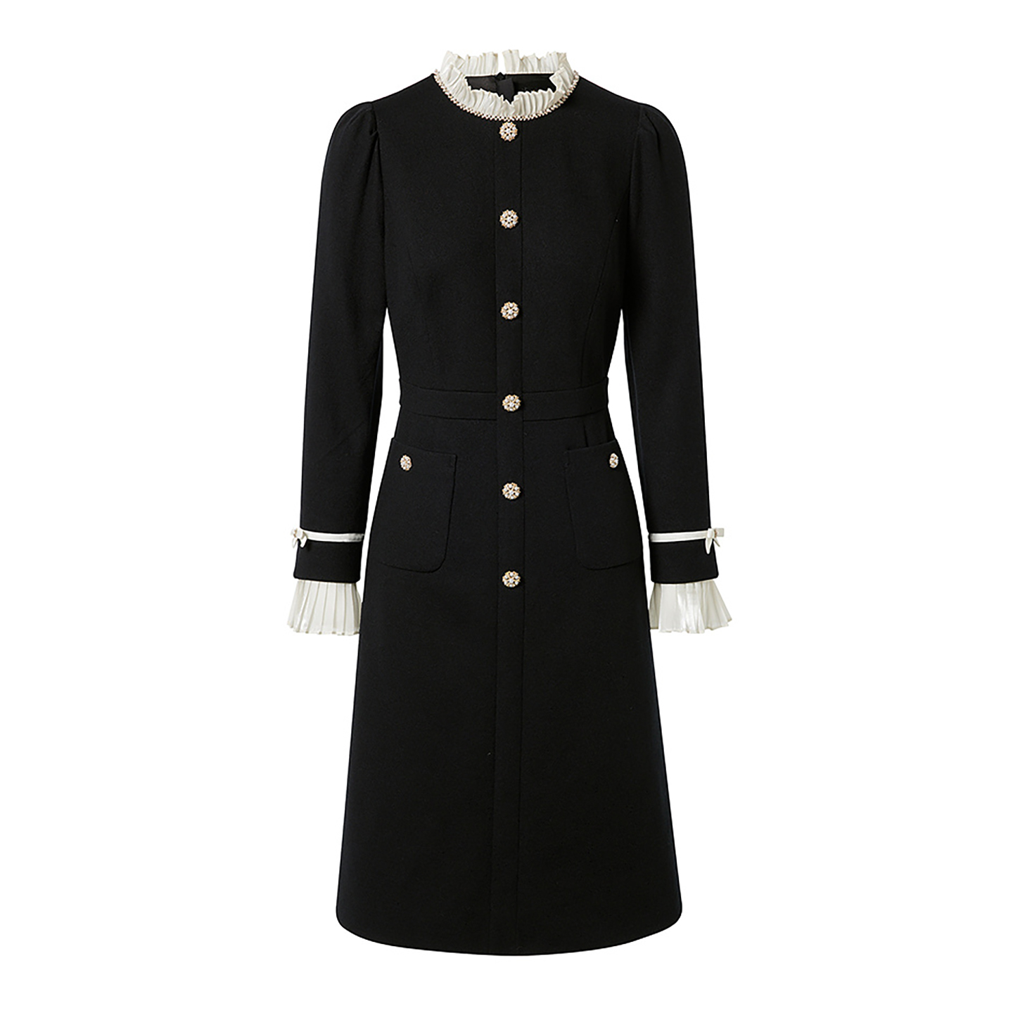 【羊毛】珂奈禾2025秋冬新款泡泡袖A字裙通勤淑女名媛高腰连衣裙