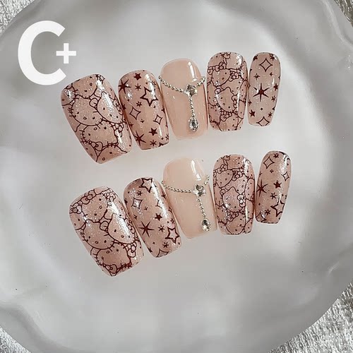 C+碎闪星梦KT  穿戴甲美甲高级kitty猫眼显白色绝美手工千金款