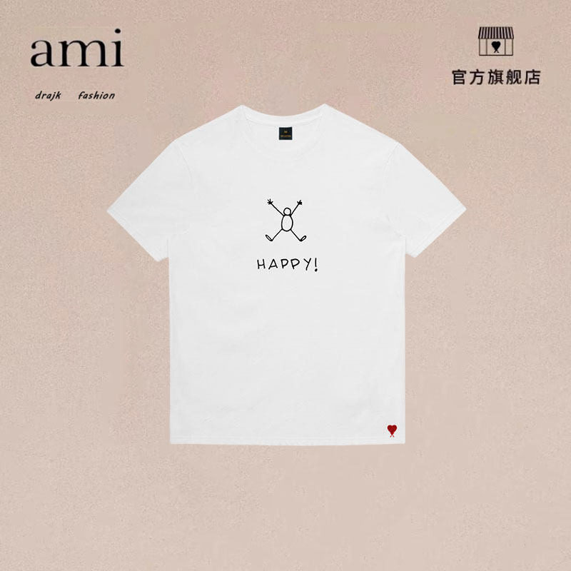 正品AMI DRAJK小众创意印花T恤男宽松正肩圆领短袖纯女半袖夏季