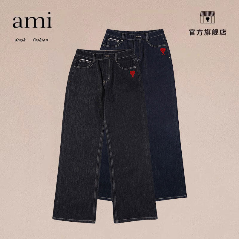 正品AMI DRAJK美式高街休闲牛仔裤男夏季老钱风宽松A字百搭长裤