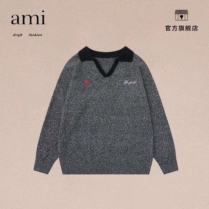 正品AMI DRAJK美式复古撞色V领毛衣男秋慵懒风美拉德polo领针织衫,男装,短裤,淘宝优惠券,粉丝福利购,淘宝优惠卷