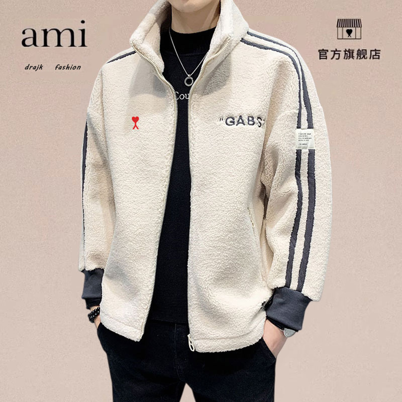 正品AMI DRAJK冬设计感双拉链长袖卫衣男秋冬重磅加厚保暖摇粒绒