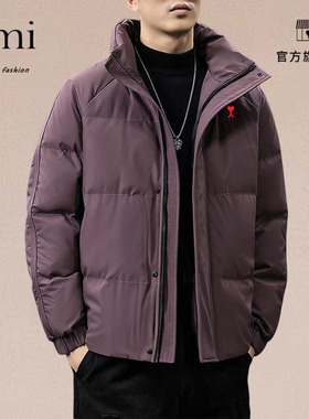 正品AMI DRAJK冬季立领羽绒棉服高充蓬松感紫色男士短款棉服外套