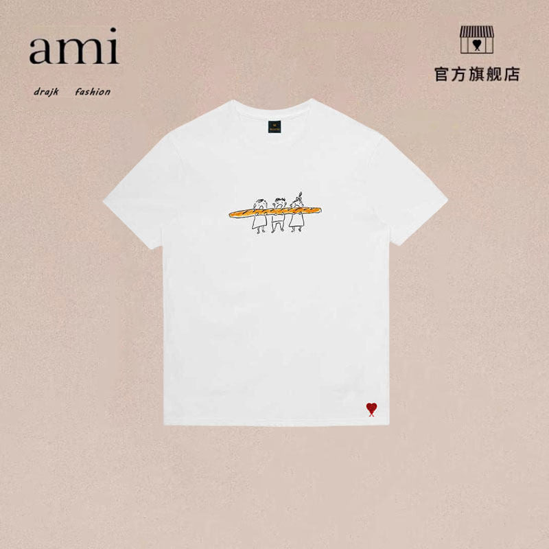 正品AMI DRAJK创意印花短袖男纯宽松圆领T恤女半袖情侣装衫潮夏