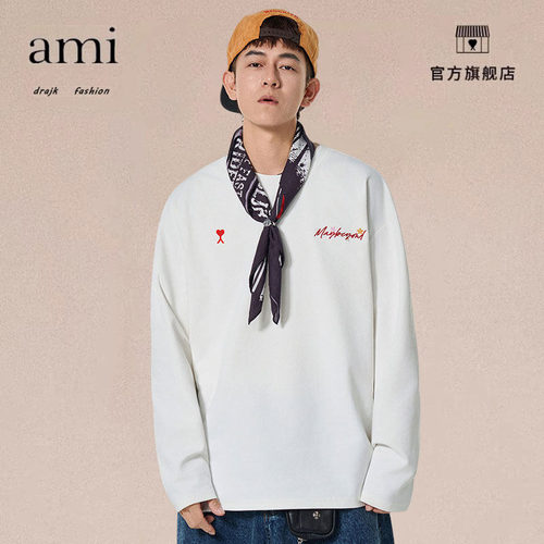 正品AMI DRAJK美式字母刺绣圆领卫衣男秋季复古宽松百搭上衣