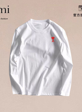 正品AMI DRAJK潮流男装秋季休闲百搭圆领纯色长袖T恤日常宽松套头