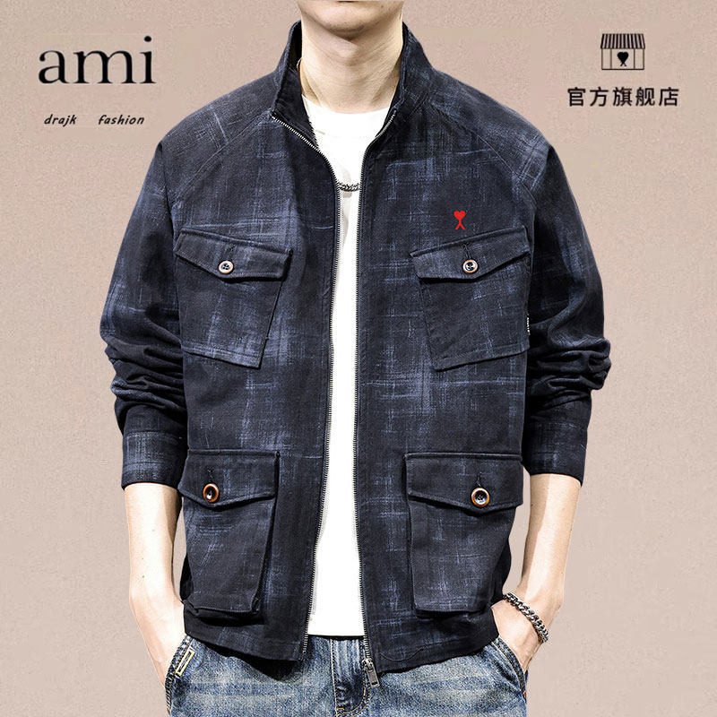 正品AMI DRAJK多口袋休闲外套男士春秋款潮牌高端立领夹克衣服