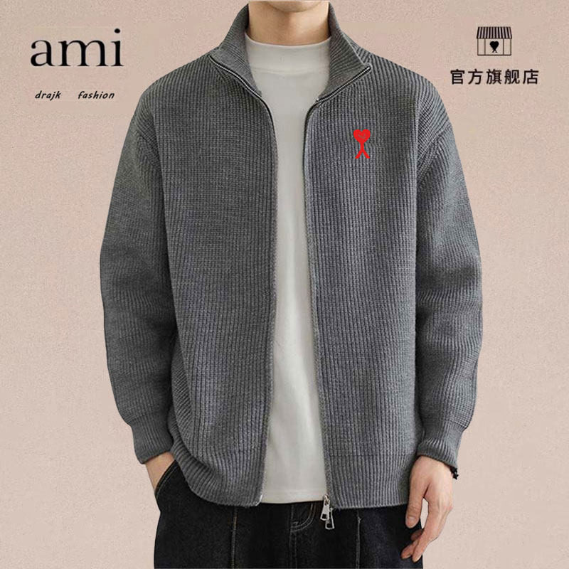 正品AMI DRAJK男士秋冬季双拉链毛衣外套高级感立领针织开衫夹克,男装,短裤,淘宝优惠券,粉丝福利购,淘宝优惠卷
