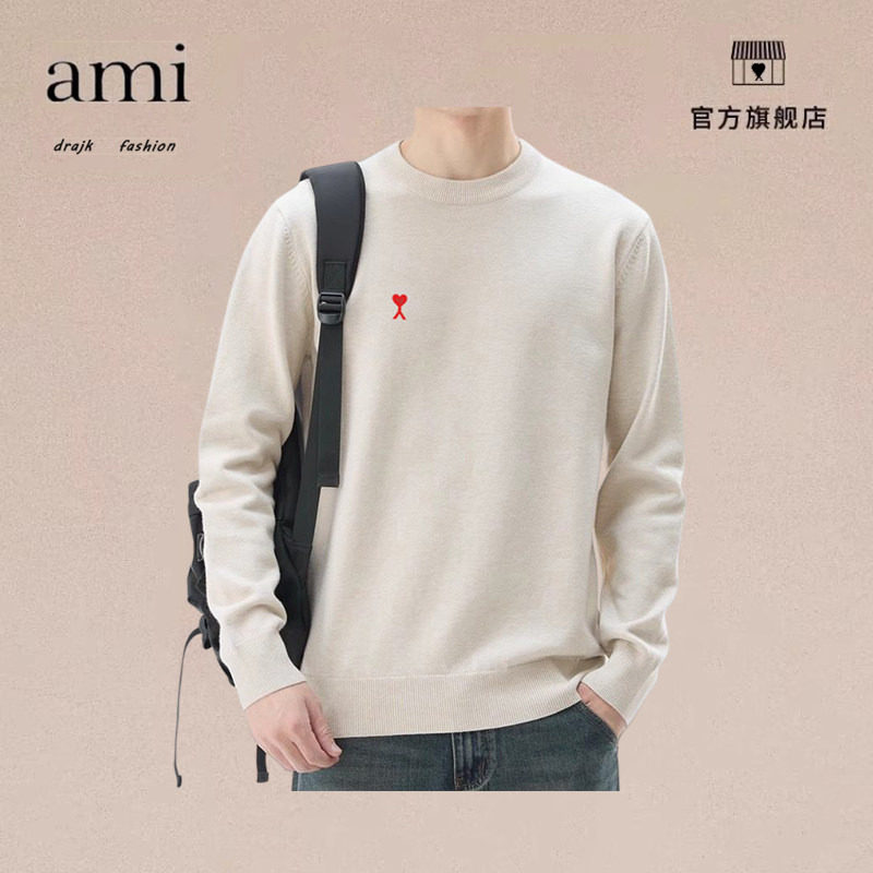 正品AMI DRAJK秋冬季毛衣男款休闲户外保暖线衣圆领纯色针织衫春