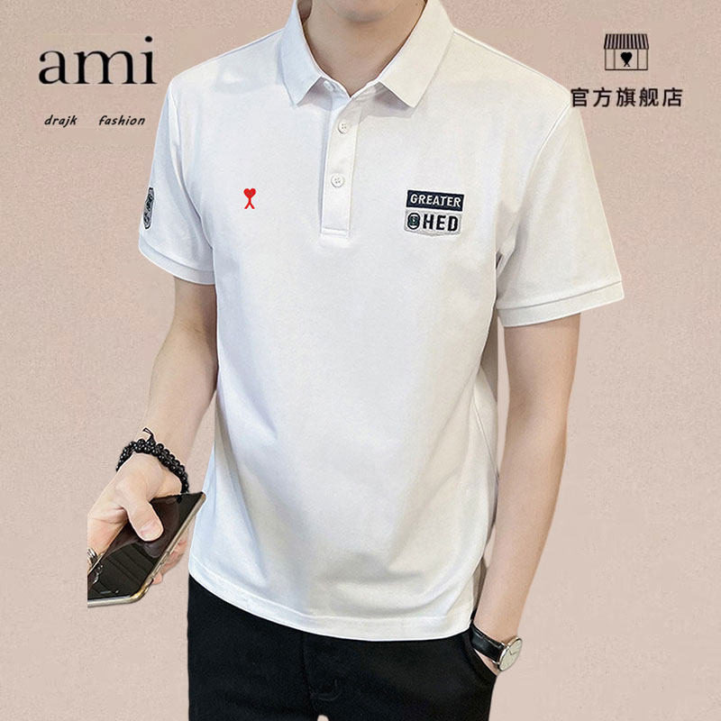 正品AMI DRAJK翻领短袖Polo衫男夏季韩版潮流上衣高级感半袖T恤
