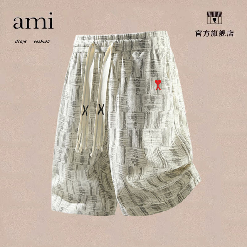 正品AMI DRAJK速干短裤男夏季重磅美式五分裤男裤花纹条纹中裤