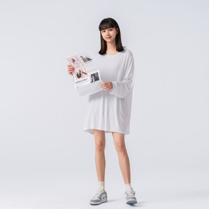 莫代尔t恤女圆领中长款蝙蝠袖宽松大版遮屁股慵懒风打底衫上衣