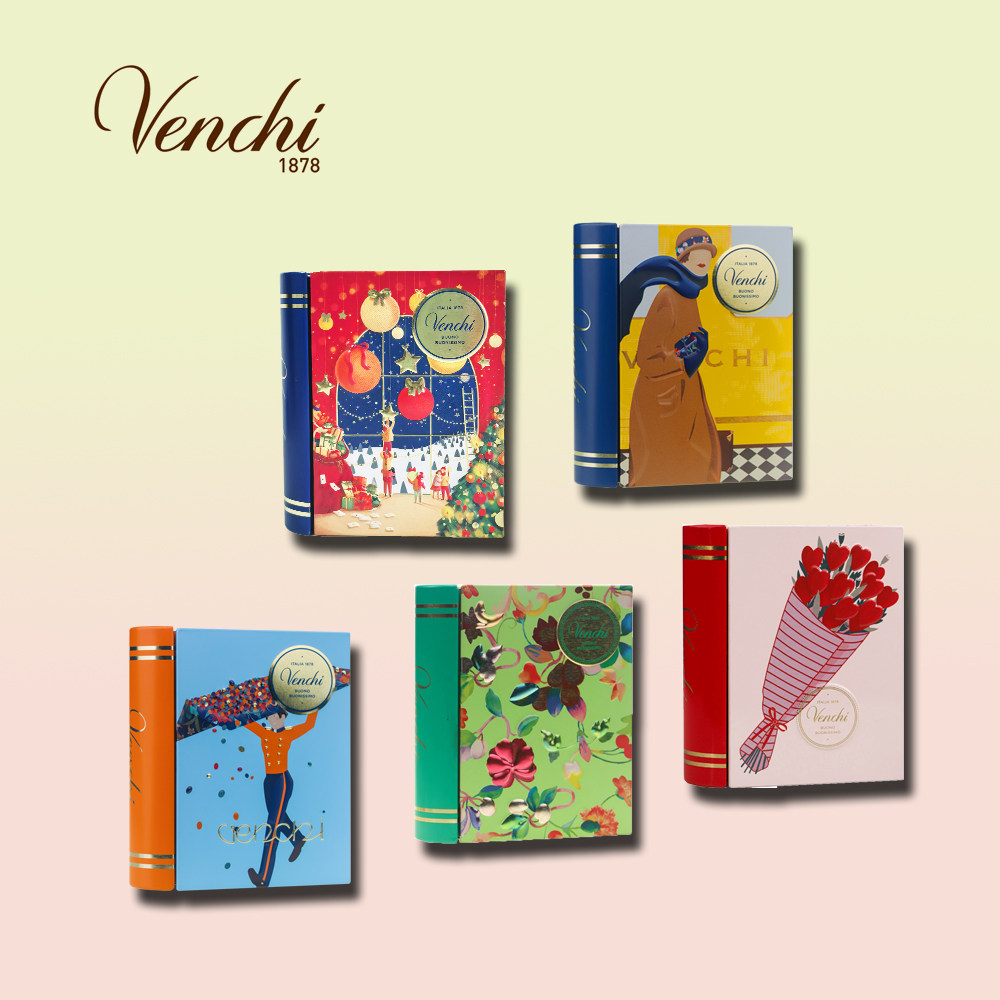 Venchi闻绮意大利进口鱼子酱黑巧/三层/巧克力片铁书礼盒顺丰