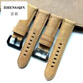 26mm手工土黄色真皮表带代用沛纳海 386 44mm 适用24mm 47mm 表径