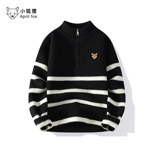 英国小狐狸拉链立领毛衣男冬季 线衣 加厚青少年黑白条纹打底针织衫