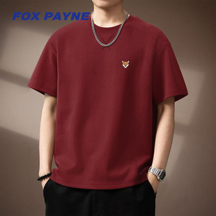 T恤男潮牌宽松上衣 重磅简约短袖 英国FOX PAYNE小狐狸安哥拉红美式