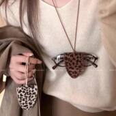 秋冬豹纹皮革挂脖多功能墨镜夹眼镜链收纳项链女款 挂绳毛衣链配饰